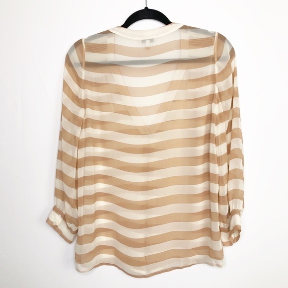 JOIE Aceline Tan/Cream silk striped v neck sheer blouse - Picture 6 of 9